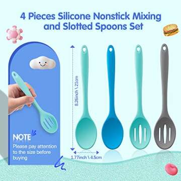 Dandat 4 Pieces Silicone Nonstick Mixing Spoons Heat Resistant Utensil Basting Serving Spoon Cooking...