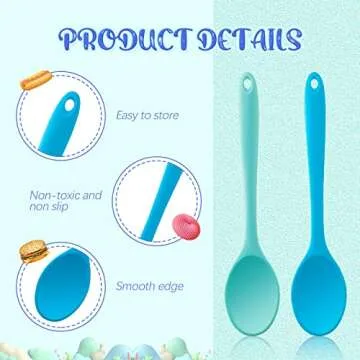 Dandat 4 Pieces Silicone Nonstick Mixing Spoons Heat Resistant Utensil Basting Serving Spoon Cooking Baking for Stirring Kitchen (Novel Style), Medium
