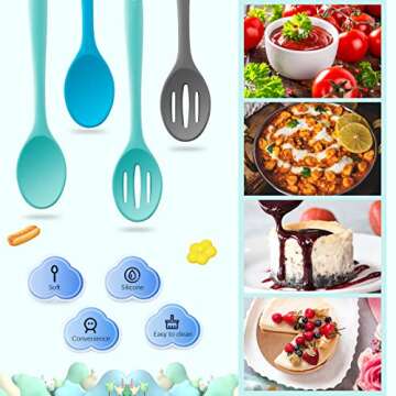 Dandat 4 Pieces Silicone Nonstick Mixing Spoons Heat Resistant Utensil Basting Serving Spoon Cooking Baking for Stirring Kitchen (Novel Style), Medium