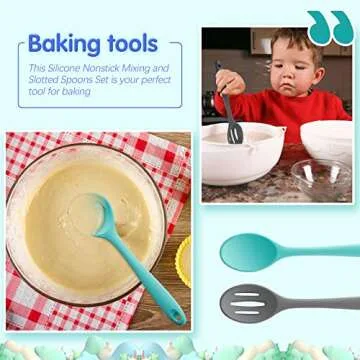 Dandat 4 Pieces Silicone Nonstick Mixing Spoons Heat Resistant Utensil Basting Serving Spoon Cooking Baking for Stirring Kitchen (Novel Style), Medium