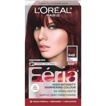 L'Oreal Paris Feria Multi-Faceted Shimmering Permanent Hair Color, R48 Red Velvet (Intense Deep Aubu...