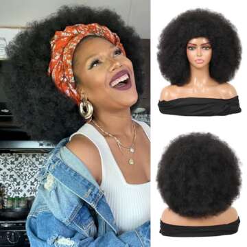Kalyss 16" Women's Short Afro Kinky Curly Hair Black Wigs for Black Women Afro Wig Large Bouncy and ...