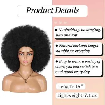 Kalyss 16" Women's Short Afro Kinky Curly Hair Black Wigs for Black Women Afro Wig Large Bouncy and Soft Natural Looking Premium Human Hair Blended Hair Wigs for Women,150% Density