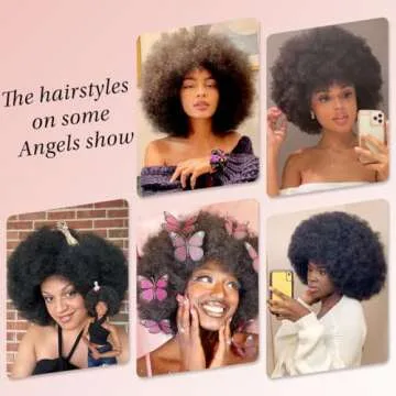 Kalyss 16" Women's Short Afro Kinky Curly Hair Black Wigs for Black Women Afro Wig Large Bouncy and Soft Natural Looking Premium Human Hair Blended Hair Wigs for Women,150% Density