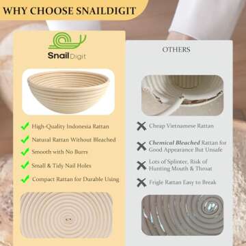 SNAILDIGIT Banneton Bread Proofing Basket Set of 2: 9 Inch Round Sourdough Proofing Bowls for Artisa...