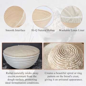 SNAILDIGIT Banneton Bread Proofing Basket Set of 2: 9 Inch Round Sourdough Proofing Bowls for Artisan Bread Making for Professionals and Home Bakers