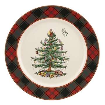 Spode Christmas Tree Tartan 12" Buffet Plate - Holiday Serving Platter - Classic Christmas Design with Tartan Border - Dishwasher, Microwave, Freezer Safe Holiday Dinnerware & Festive Holiday Plate