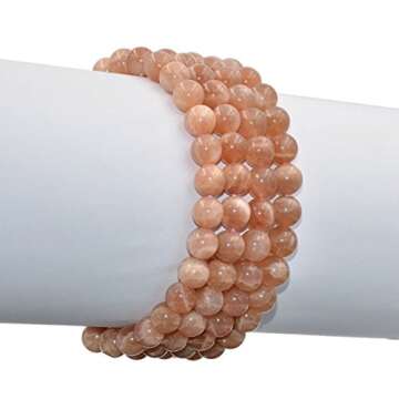 AD Beads Natural Gemstone Round Beads Stretch Bracelet Healing Reiki 8mm (Sunstone)