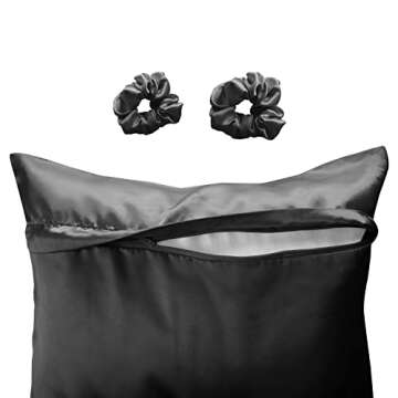 Alexandra's Secret Satin Bed Zippered Pillowcase with Scrunchies for Hair and Skin Pack of 2 Gift Se...