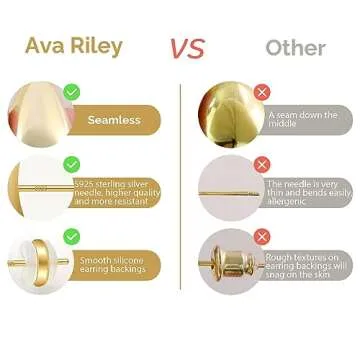 Ava Riley Chunky Gold Earrings, Medium Gold Plated -18K Plated Teardrop Earrings for Women, Chunky Silver Ear Studs Tear Drop S925 Sterling Silver Jewelry