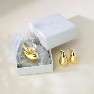 Ava Riley Chunky Gold Earrings, Medium Gold Plated -18K Plated Teardrop Earrings for Women, Chunky Silver Ear Studs Tear Drop S925 Sterling Silver Jewelry