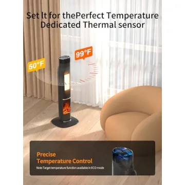 Uthfy 32IN Space Heater for Large Room,1500W Portable Electric Fireplace Heaters for Indoor Use,70° Oscillating PTC Ceramic Heater with 24 H Timer,Thermostat,Remote,Tower Heater for Office Bedroom