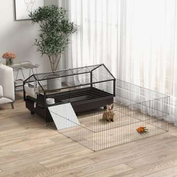 PawHut Small Animal Cage with Foldable Run Area, Rolling Bunny Cage, Guinea Pig Cage, Hedgehog Cage ...