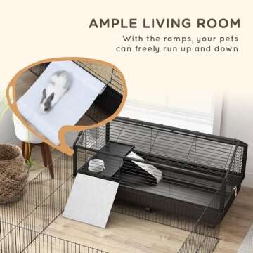 PawHut Small Animal Cage with Foldable Run Area, Rolling Bunny Cage, Guinea Pig Cage, Hedgehog Cage with Water Bottle, Water Bowl, and Ramps, 46.5"