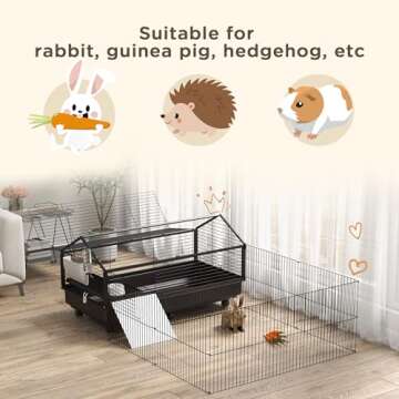 PawHut Small Animal Cage with Foldable Run Area, Rolling Bunny Cage, Guinea Pig Cage, Hedgehog Cage with Water Bottle, Water Bowl, and Ramps, 46.5"