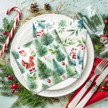Christmas Tree Napkins-40Pcs Christmas Disposable Paper Napkins Holly Merry Christmas Cocktail Napkins for Winter Xmas Party Decorations