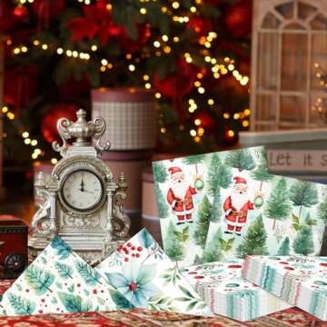Christmas Tree Napkins-40Pcs Christmas Disposable Paper Napkins Holly Merry Christmas Cocktail Napkins for Winter Xmas Party Decorations