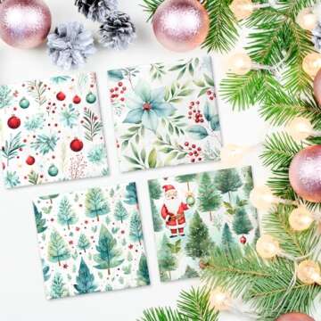 Christmas Tree Napkins-40Pcs Christmas Disposable Paper Napkins Holly Merry Christmas Cocktail Napkins for Winter Xmas Party Decorations