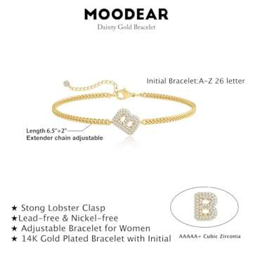 Moodear Gold Bracelets for Women Trendy - Dainty Gold Initial Bracelet Waterproof 14K Gold Plated B ...