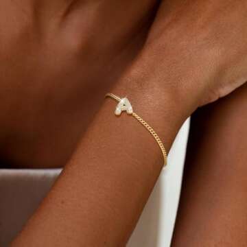 Moodear Gold Bracelets for Women Trendy - Dainty Gold Initial Bracelet Waterproof 14K Gold Plated B CZ Bubbles Letter Cuban Link Chain Bracelets for Women Non Tarnish Jewelry Gift