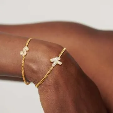 Moodear Gold Bracelets for Women Trendy - Dainty Gold Initial Bracelet Waterproof 14K Gold Plated B CZ Bubbles Letter Cuban Link Chain Bracelets for Women Non Tarnish Jewelry Gift