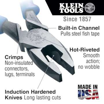 Klein Tools J2000-9NECRTP Side Cutter Linemans Pliers with Tape Pulling and Wire Crimping, High Leve...