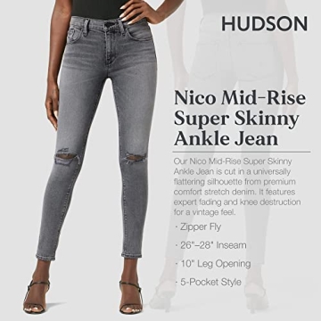 Hudson Jeans Women's Nico Mid Rise Super Skinny Jean, Stone Grey DESTRUC, 28