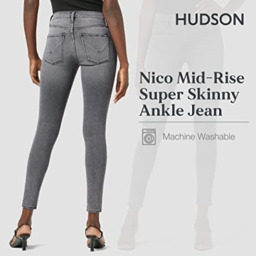 Hudson Jeans Women's Nico Mid Rise Super Skinny Jean, Stone Grey DESTRUC, 28