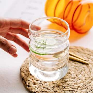 JStnana Creative Vintage Glass Cups, Clear Ripple Glassware Water Glasses Iced Coffee Glass Cup Ente...