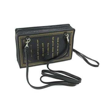 Black Vinyl Beauty and the Beast Book Handbag Novelty Clutch Purse Crossbody Bag