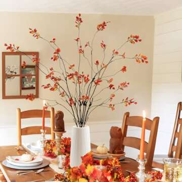 Krissing 3 Pcs Fall Greenery Stems, 37" Tall Fake Fall Stems Plants Artificial Fall Leaves Stems Bra...