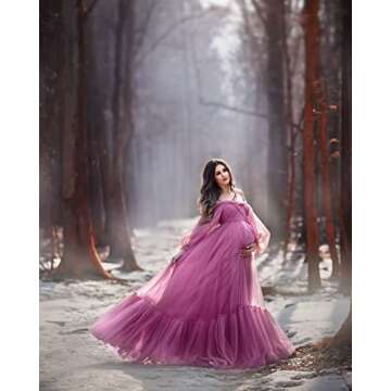 WULIQIAO Burnt Organge Maternity Dresses Winter for Baby Shower Puffy Sleeves Maternity Dress for Ph...