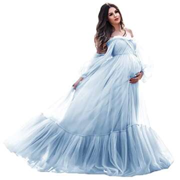 WULIQIAO Burnt Organge Maternity Dresses Winter for Baby Shower Puffy Sleeves Maternity Dress for Photoshoot Pregnancy Dresses for Maternity Photoshoot Gown Size XL