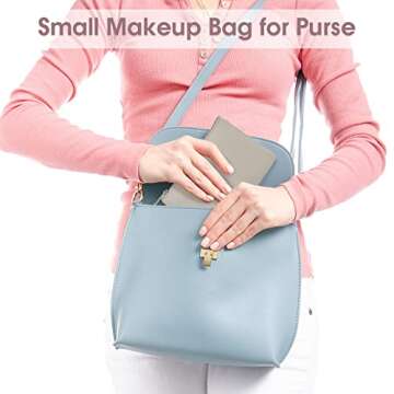 Narwey Small Makeup Bag for Purse Vegan Leather Travel Makeup Pouch Mini Cosmetic Bag Zipper Pouch for Women (Brown)