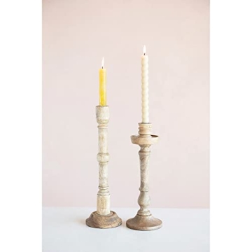 Hand-Carved Mango Wood Taper Holder for Elegant Decor