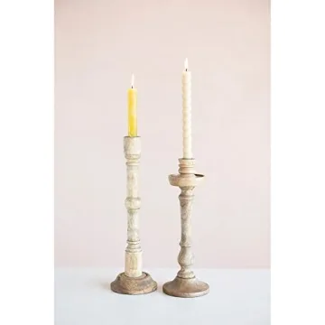 Hand-Carved Mango Wood Taper Holder for Elegant Decor