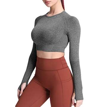 Aoxjox Long Sleeve Crop Tops for Women Vital Workout Seamless Cropped T Shirt Top (Vital Charcoal Gr...