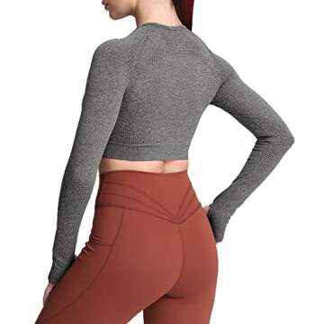 Aoxjox Long Sleeve Crop Tops for Women Vital Workout Seamless Cropped T Shirt Top (Vital Charcoal Grey Marl, X-Small)
