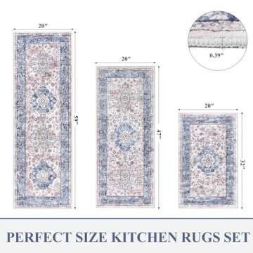 Pauwer Kitchen Rugs Sets of 3 Non Slip Washable Kitchen Mats for Floor Farmhouse Kitchen Floor Mat R...