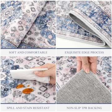 Pauwer Kitchen Rugs Sets of 3 Non Slip Washable Kitchen Mats for Floor Farmhouse Kitchen Floor Mat Runner Rug Boho Kitchen Sink Rug Carpet for Kitchen Hallway Laundry Room, Blue