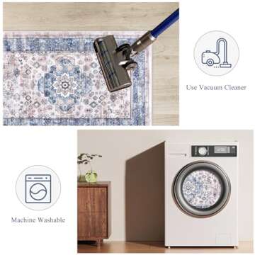 Pauwer Kitchen Rugs Sets of 3 Non Slip Washable Kitchen Mats for Floor Farmhouse Kitchen Floor Mat Runner Rug Boho Kitchen Sink Rug Carpet for Kitchen Hallway Laundry Room, Blue