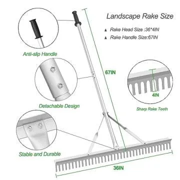 Landscape Rake 36 Inch Head, Leaf Rakes for Lawns with 67 Inch Handle,Aluminum Yard Rake Tool for Loosening Soil, Landscaping Lawn Care , Lake Garden Pond and Beach Care