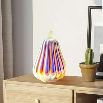 Romingo Lighted led Mercury Glass Pumpkin Shapes with Timer Function for Halloween Colorful Pumpkin Decorations Fall and Thanksgiving Decor 8.5inches