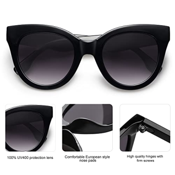 SOJOS Retro Oversized Cateye Sunglasses for Women Large Vintage Trendy Shades SJ2074, Black/Grey