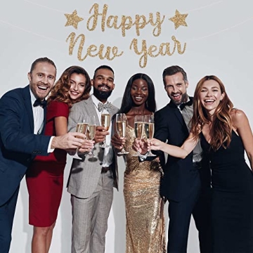 PreStrung Happy New Year Banner NO DIY Gold Glitter New Years Eve Party Banner in Script PreStrung Garland on 6 ft Strands Gold 2023 New Years Eve Party Supplies & Decorations & Decor. Did