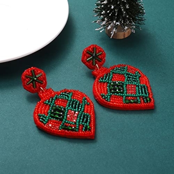 Christmas Bulb Earrings Beaded Xmas Light Drop Dangle Earrings for Women Statement Bead Holiday Earrings Handmade Festive Jewelry Gifts (Multicolored)