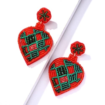 Christmas Bulb Earrings Beaded Xmas Light Drop Dangle Earrings for Women Statement Bead Holiday Earrings Handmade Festive Jewelry Gifts (Multicolored)