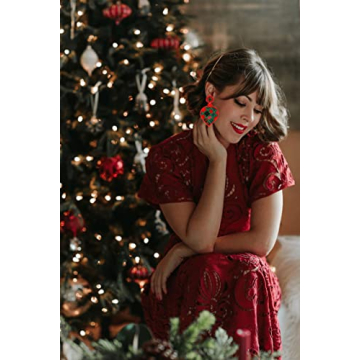 Christmas Bulb Earrings Beaded Xmas Light Drop Dangle Earrings for Women Statement Bead Holiday Earrings Handmade Festive Jewelry Gifts (Multicolored)