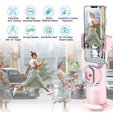Auto Face Tracking Tripod for TIK Tok Vlog, No App Required, 360° Rotation Face Body Track Selfie S...