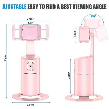 Auto Face Tracking Tripod for TIK Tok Vlog, No App Required, 360° Rotation Face Body Track Selfie Stick Phone Camera Mount, Rechargeable Smart Shooting Holder for Live Videos, YouTube (Pink)